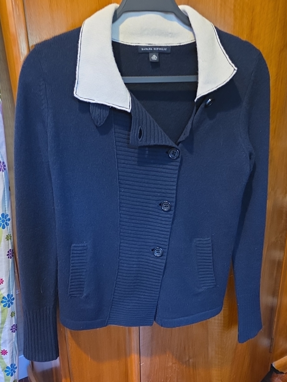 Banana Republic Black Cardigan with Cream Collar